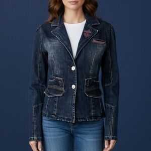 ROCAWEAR Distressed Denim Pink Bedazzled Glam Rock Jean Jacket